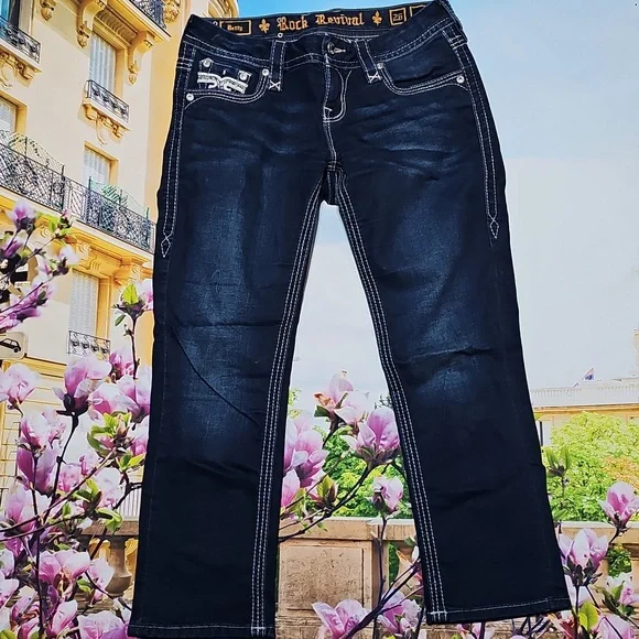 Rock‎ Revival Blue Jeans Crop Betty Size 26 - Picture 2 of 8